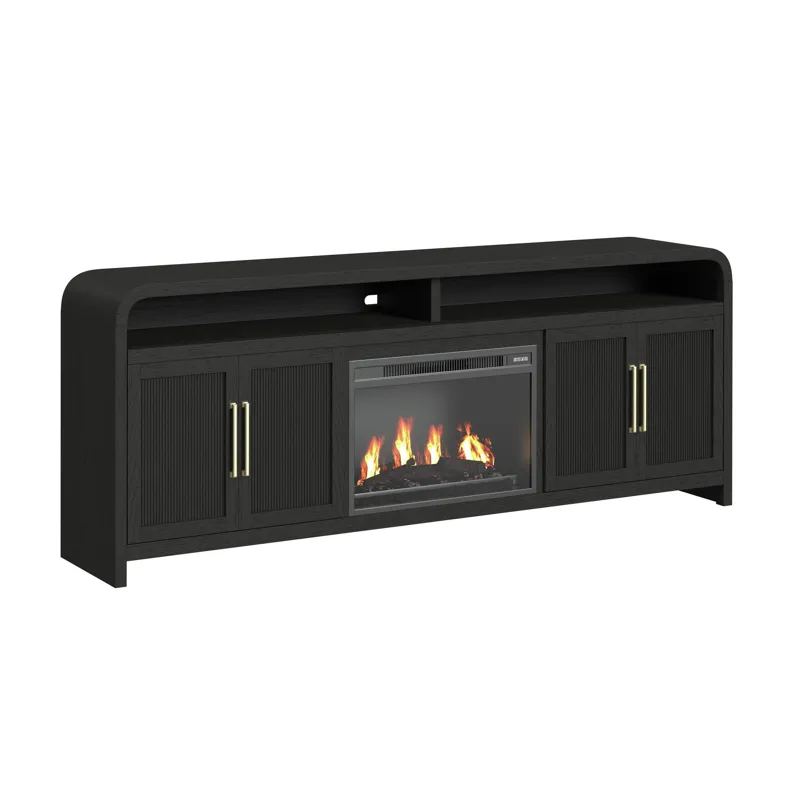 Ridgemont KIT - 82\" TV Console in Black with Grain w/23\" Fireplace Insert (Ships in 2 Boxes)