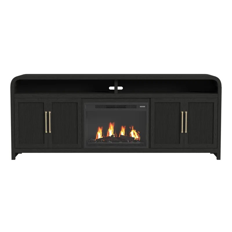 Ridgemont KIT - 82\" TV Console in Black with Grain w/23\" Fireplace Insert (Ships in 2 Boxes)