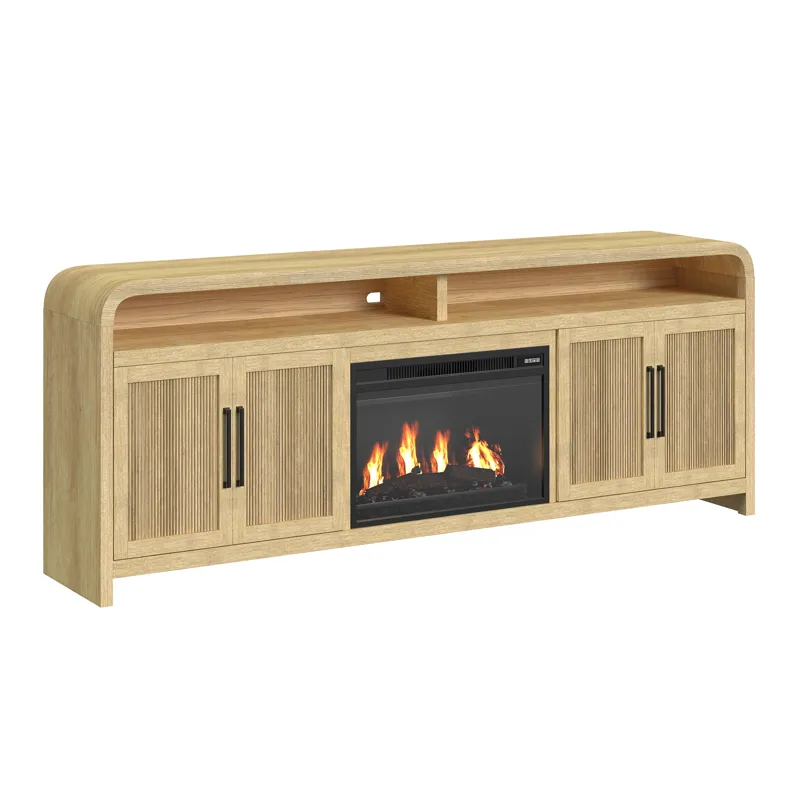 Ridgemont 82\" TV Console in Natural w/23\" Fireplace Insert (All in One Box)