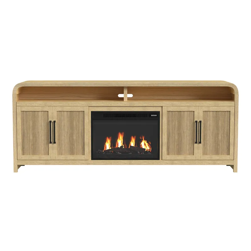 Ridgemont 82\" TV Console in Natural w/23\" Fireplace Insert (All in One Box)