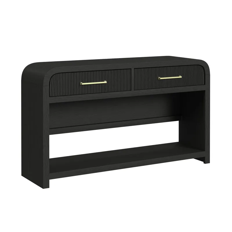 Ridgemont Sofa Table with Bottom Shelf in Black with Grain