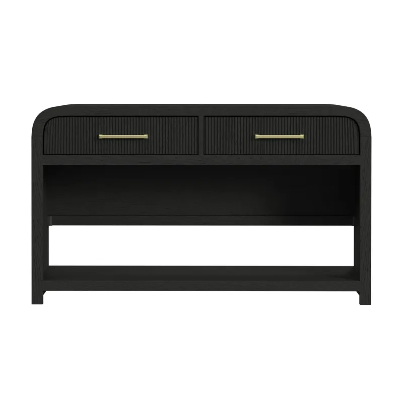 Ridgemont Sofa Table with Bottom Shelf in Black with Grain