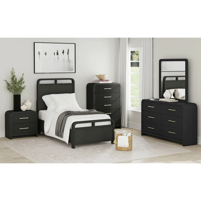 Ridgemont Twin Panel Bed in Black with Grain