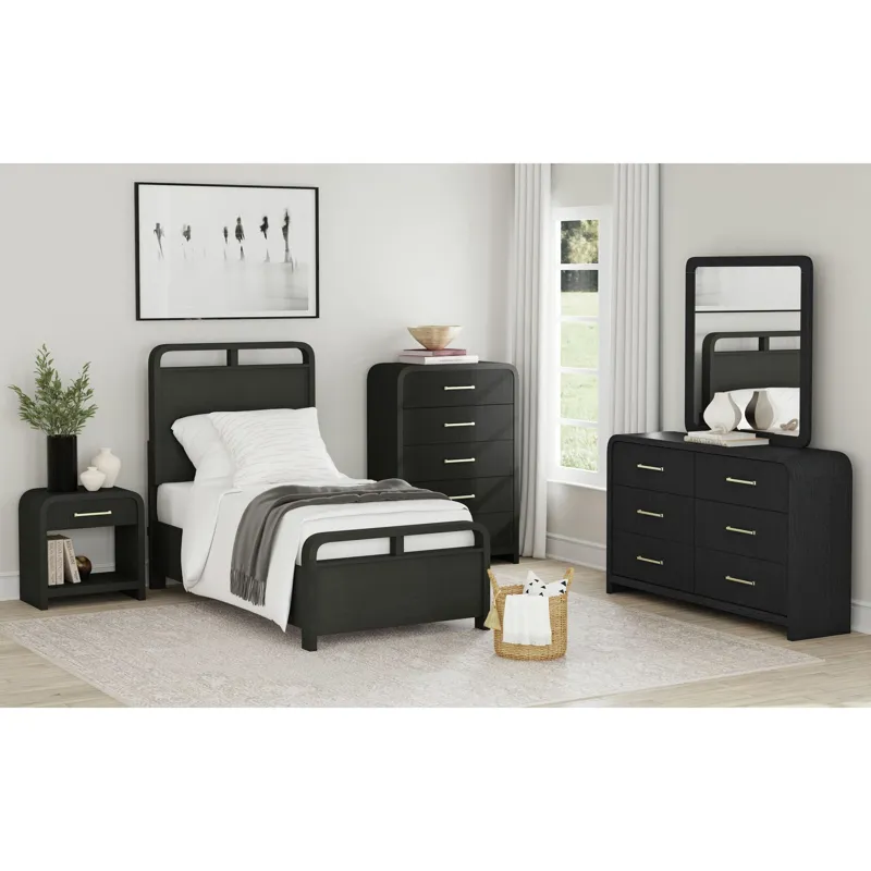 Ridgemont 1-Drawer Nightstand with USB in Black with Grain