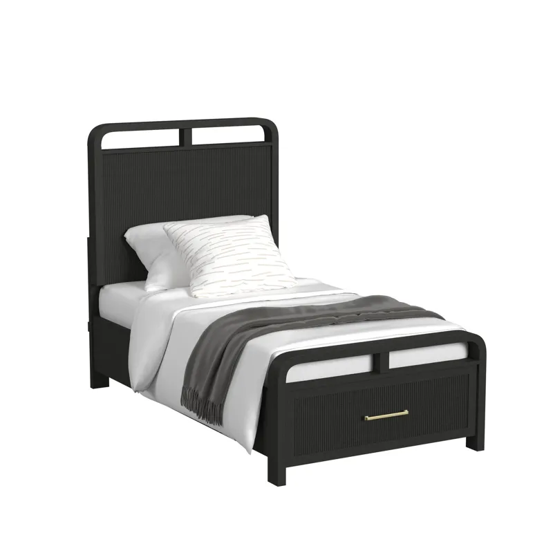 Ridgemont Twin Storage Bed in Black with Grain