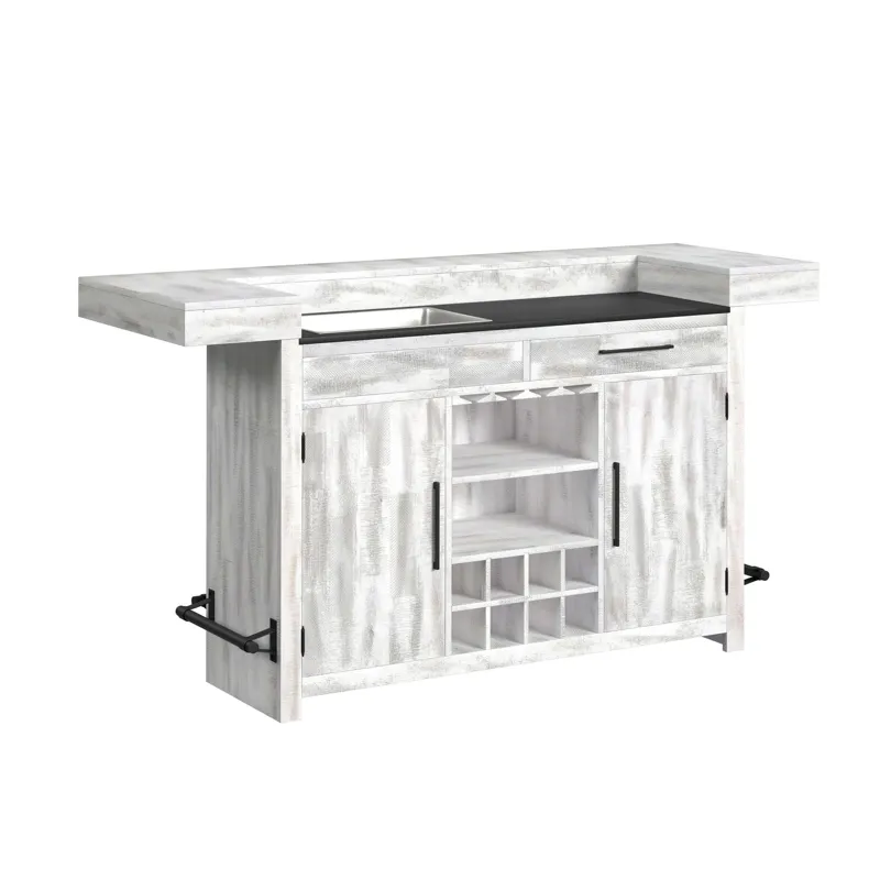 Rogen Rustic Bar Table with Ice Tray, USB and Power in Rustic White