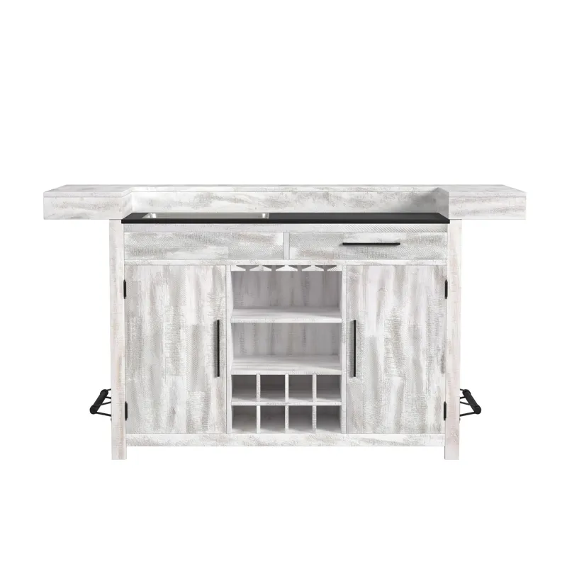 Rogen Rustic Bar Table with Ice Tray, USB and Power in Rustic White