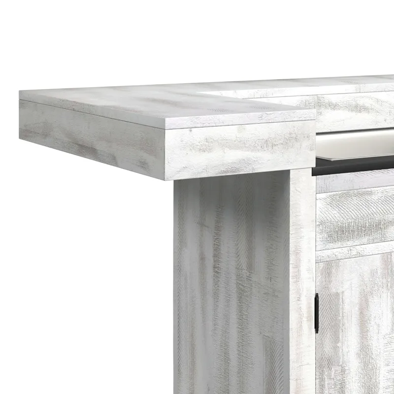 Rogen Rustic Bar Table with Ice Tray, USB and Power in Rustic White