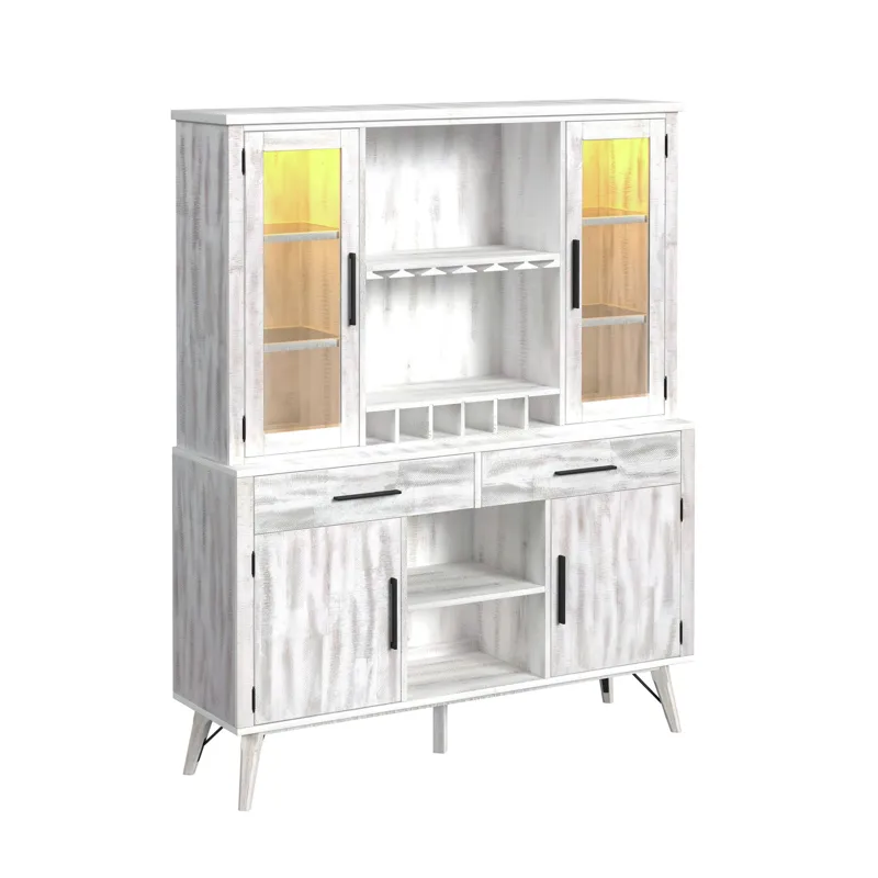 Rogen Rustic Buffet & Hutch with LED in Rustic White