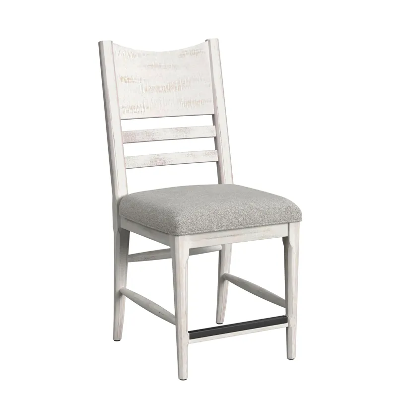 Rogen Rustic Counter Side Chair with Grey Fabric in Rustic White (2 Per Carton)