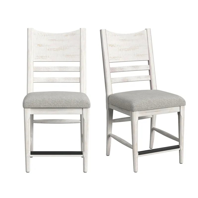 Rogen Rustic Counter Side Chair with Grey Fabric in Rustic White (2 Per Carton)