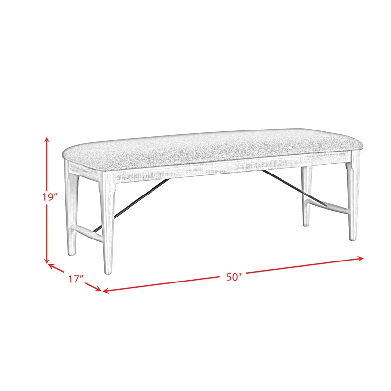 Rogen Rustic Dining Bench with Grey Fabric in Rustic White
