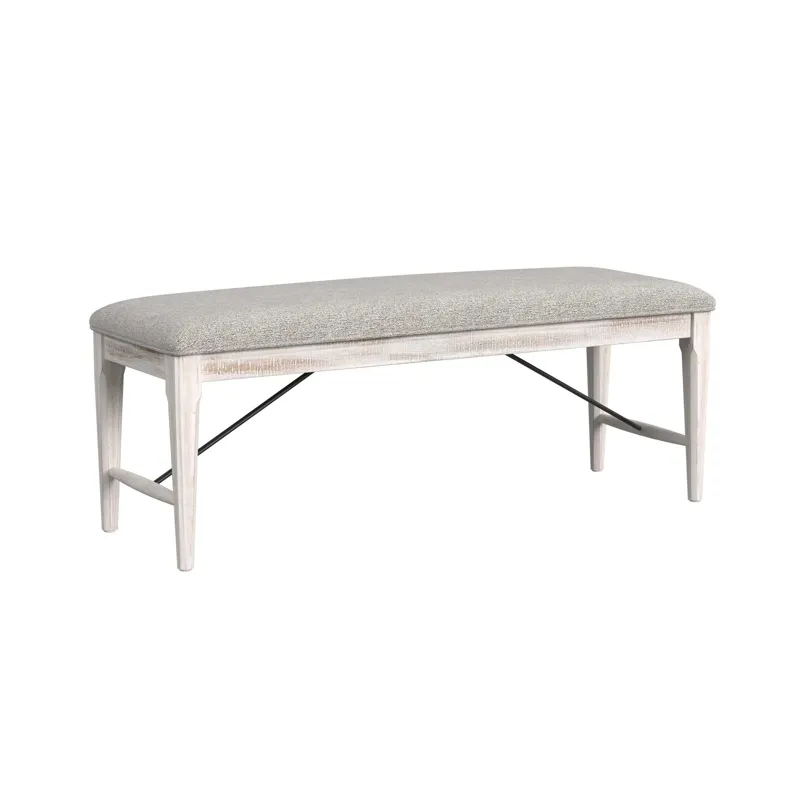 Rogen Rustic Dining Bench with Grey Fabric in Rustic White