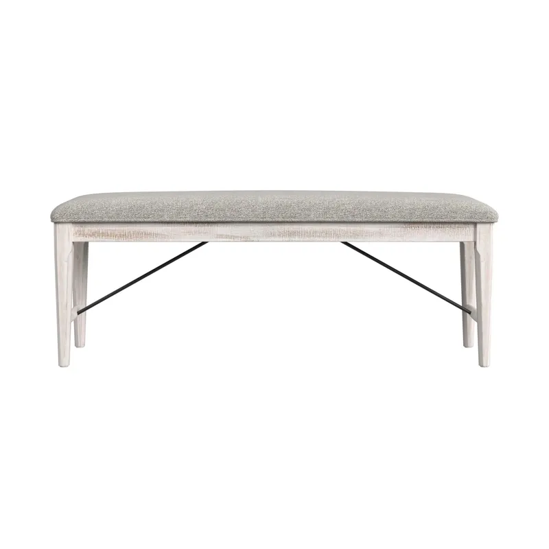 Rogen Rustic Dining Bench with Grey Fabric in Rustic White