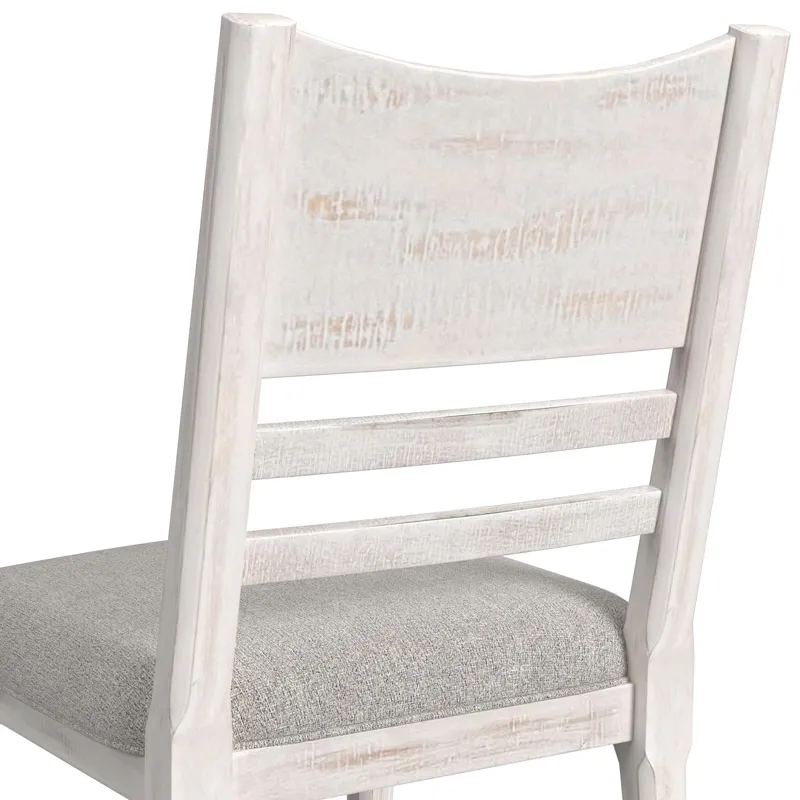 Rogen Rustic Dining Side Chair with Grey Fabric in Rustic White (2 Per Carton)