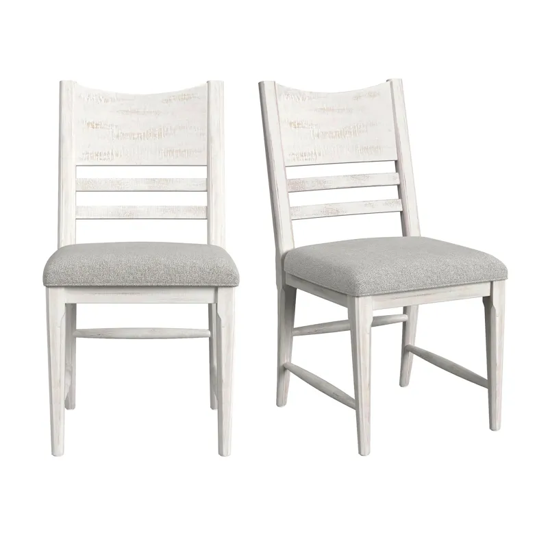 Rogen Rustic Dining Side Chair with Grey Fabric in Rustic White (2 Per Carton)