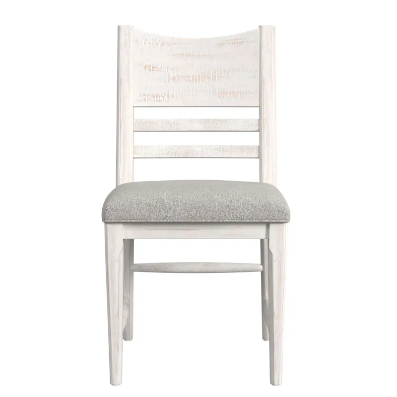 Rogen Rustic Dining Side Chair with Grey Fabric in Rustic White (2 Per Carton)