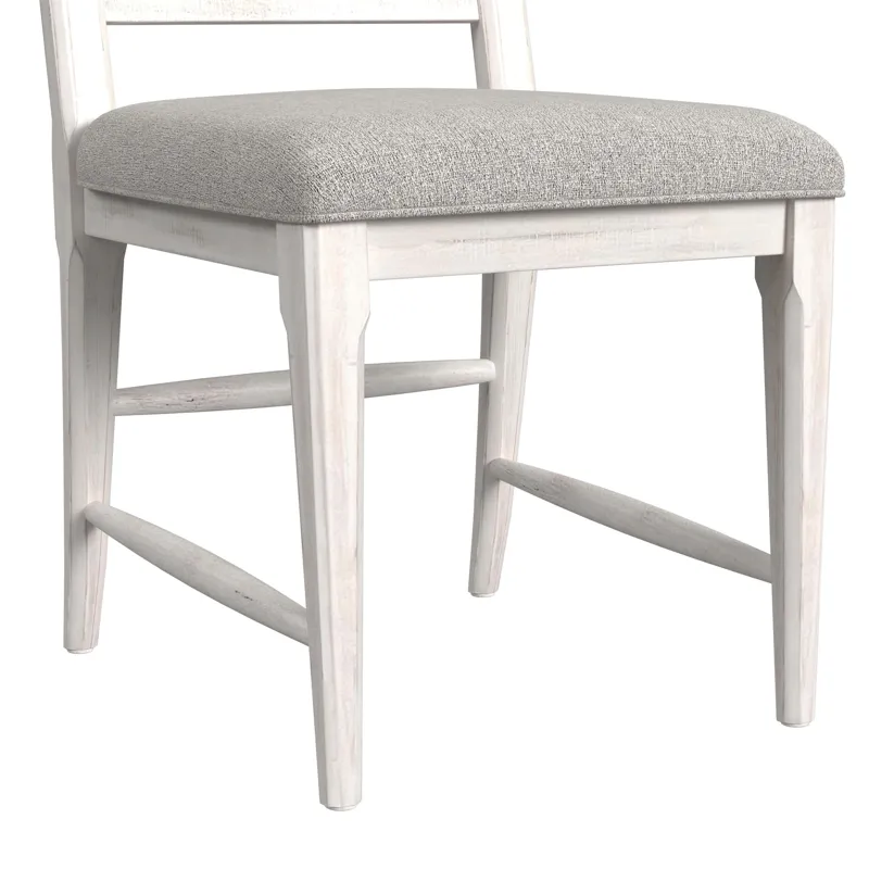 Rogen Rustic Dining Side Chair with Grey Fabric in Rustic White (2 Per Carton)