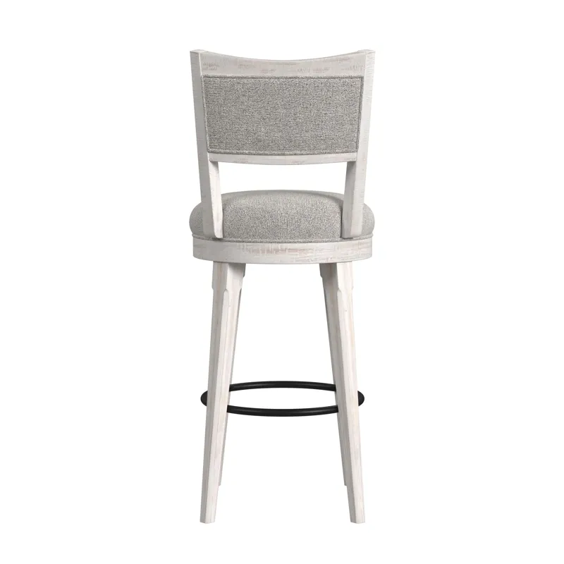 Rogen Rustic Swivel Bar Stool with Grey Fabric in Rustic White (2 Per Carton)