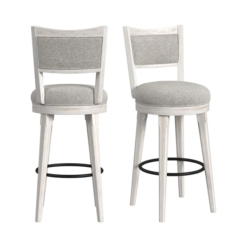 Rogen Rustic Swivel Bar Stool with Grey Fabric in Rustic White (2 Per Carton)