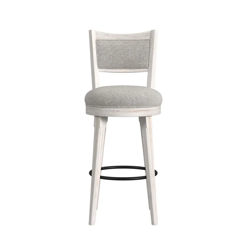 Rogen Rustic Swivel Bar Stool with Grey Fabric in Rustic White (2 Per Carton)