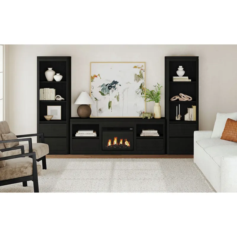 Rosalie 71\" TV Console with Fireplace Insert in Black