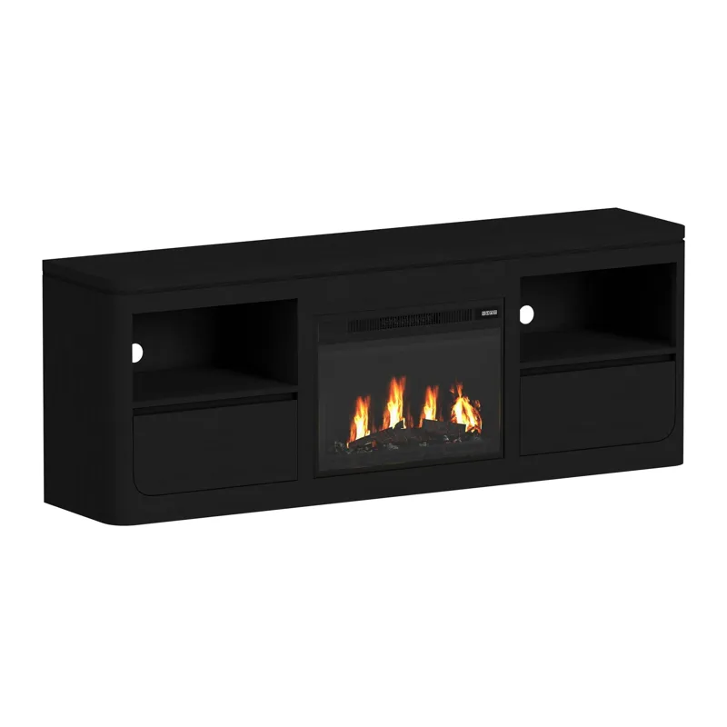 Rosalie 71\" TV Console with Fireplace Insert in Black
