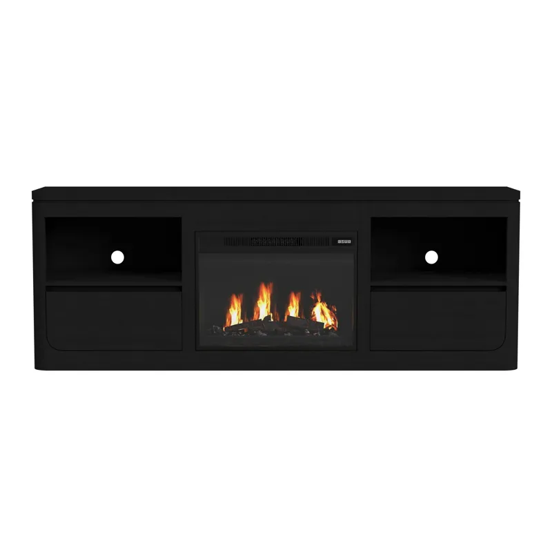 Rosalie 71\" TV Console with Fireplace Insert in Black