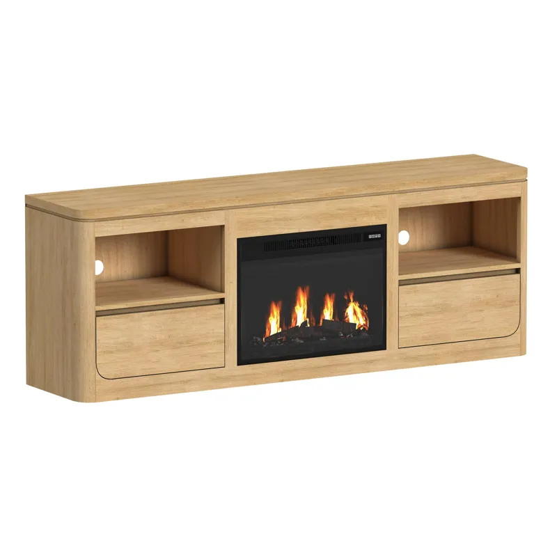 Rosalie KIT - 71\" TV Console with Fireplace Insert in Natural
