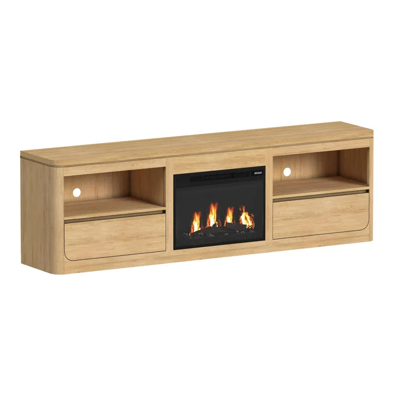 Rosalie 82\" TV Console with Fireplace Insert in Natural