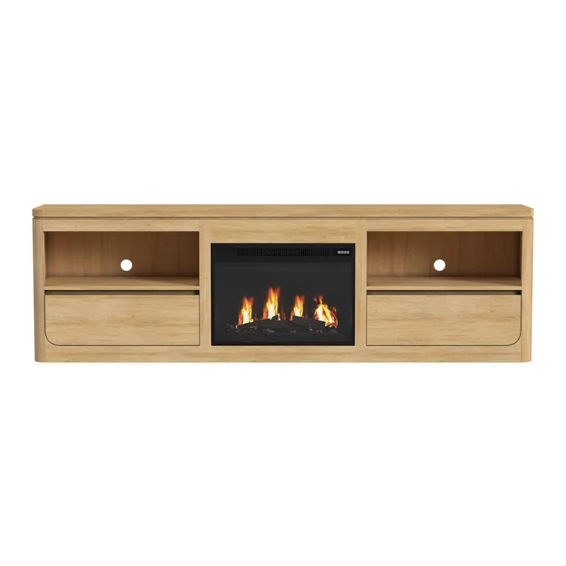Rosalie 82\" TV Console with Fireplace Insert in Natural