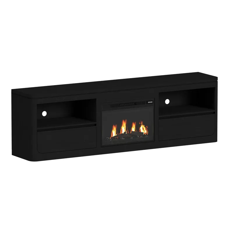 Rosalie 82\" TV Console with Fireplace Insert in Black