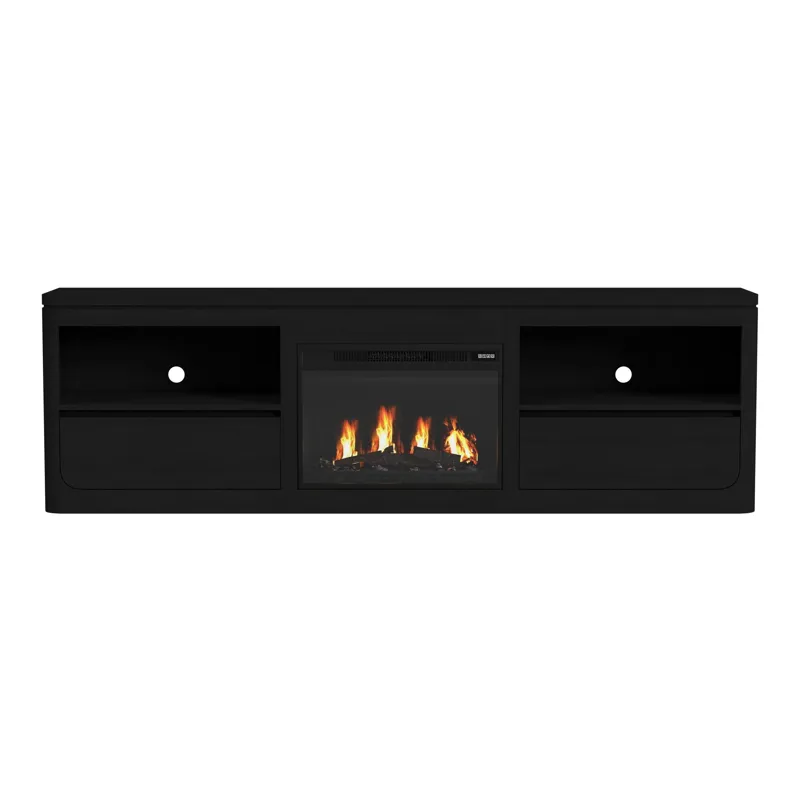 Rosalie 82\" TV Console with Fireplace Insert in Black
