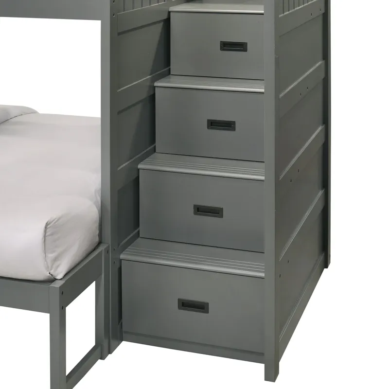 Sami Twin Over Full Step Bunk with Right HB in Grey