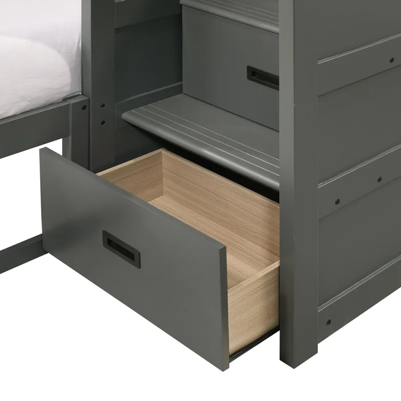 Sami Twin Over Full Step Bunk with Right HB in Grey