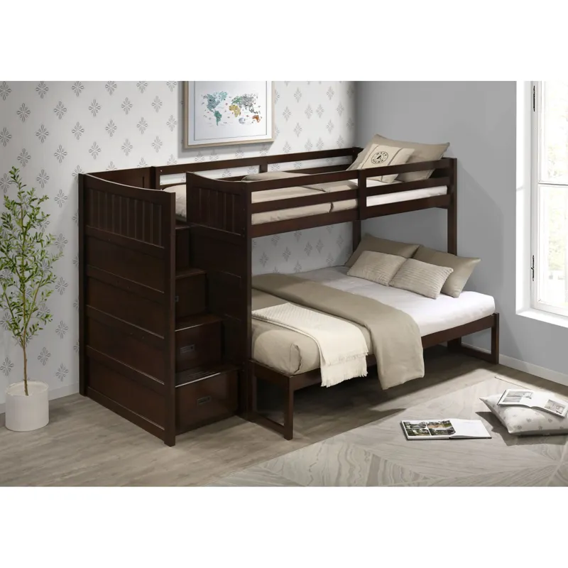 Sami Twin Over Full Step Bunk with Left HB in Espresso