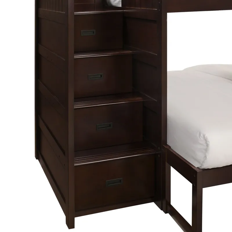 Sami Twin Over Full Step Bunk with Left HB in Espresso