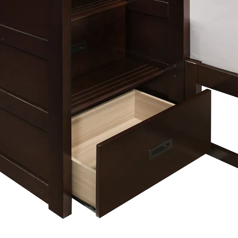 Sami Twin Over Full Step Bunk with Left HB in Espresso