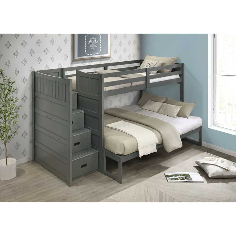 Sami Twin Over Full Step Bunk with Left HB in Grey