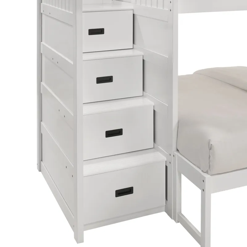 Sami Twin Over Full Step Bunk with Left HB in White