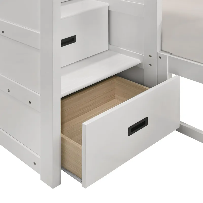 Sami Twin Over Full Step Bunk with Left HB in White