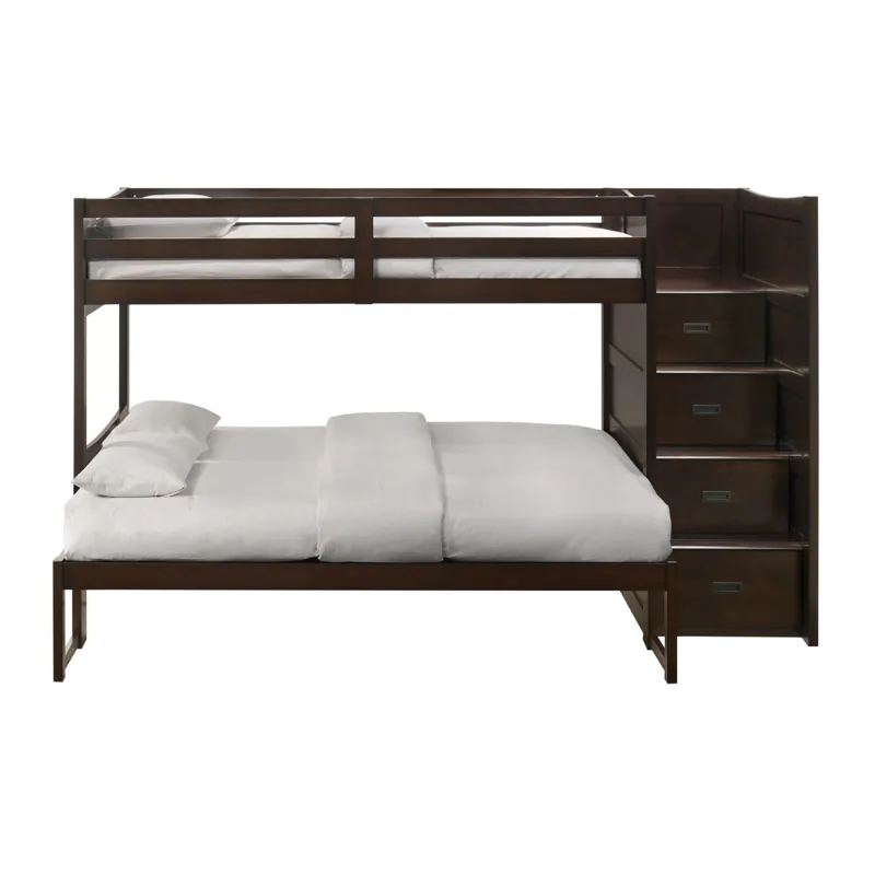Sami Twin Over Full Step Bunk with Right HB in Espresso