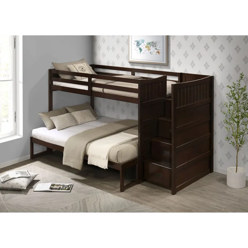 Sami Twin Over Full Step Bunk with Right HB in Espresso