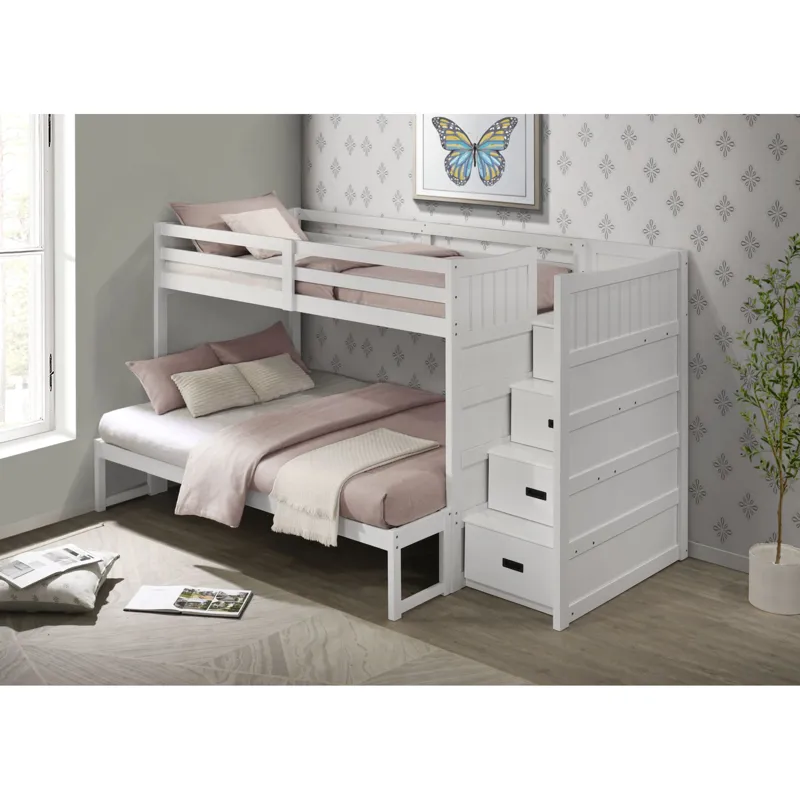 Sami Twin Over Full Step Bunk with Right HB in White