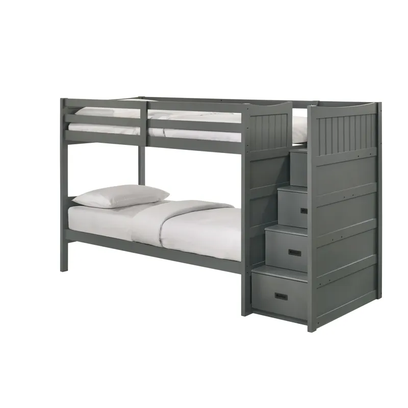Sami Twin Over Twin Step Bunk with Right HB in Grey