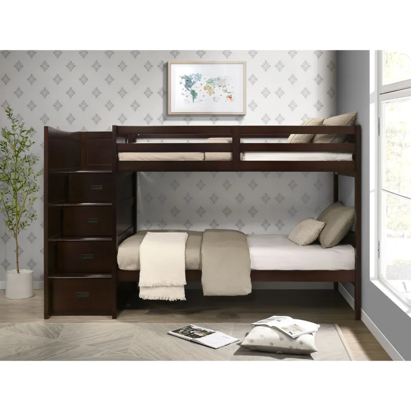 Sami Twin Over Twin Step Bunk with Left HB in Espresso