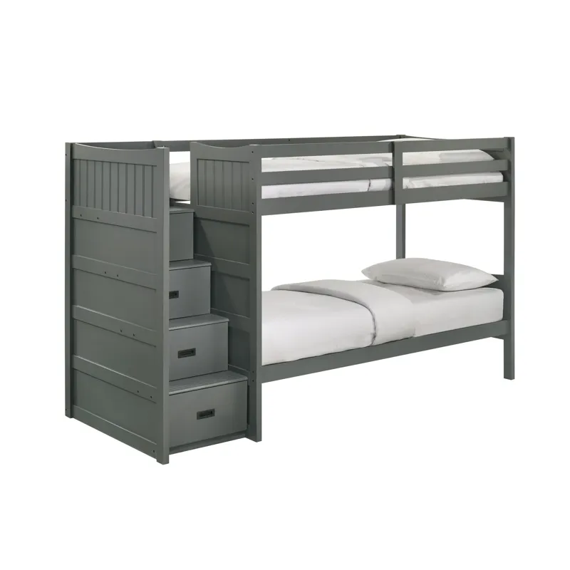 Sami Twin Over Twin Step Bunk with Left HB in Grey