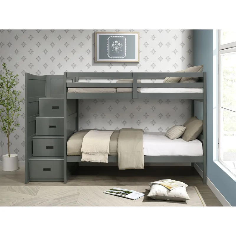 Sami Twin Over Twin Step Bunk with Left HB in Grey