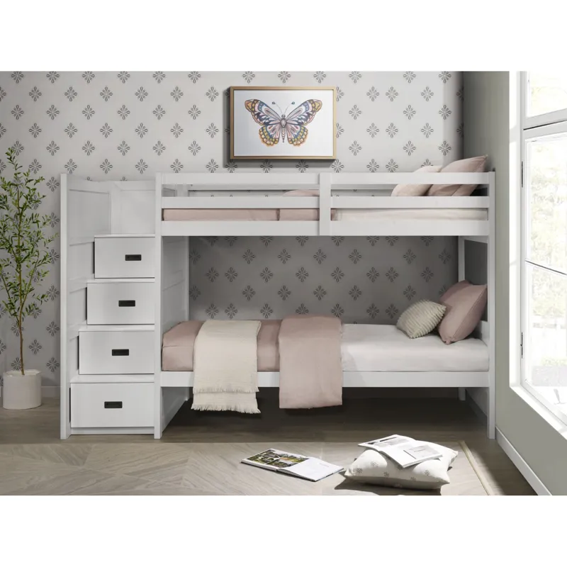 Sami Twin Over Twin Step Bunk with Left HB in White
