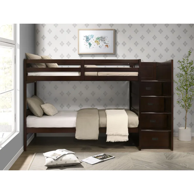 Sami Twin Over Twin Step Bunk with Right HB in Espresso